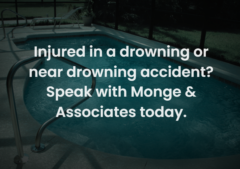 Backyard swimming pool accident scene symbolizing injuries handled by a drowning accident lawyer at Monge & Associates.