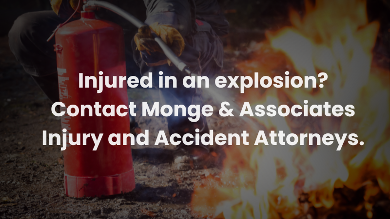 Fire extinguisher and flames symbolizing an explosion injury accident case handled by Monge & Associates Injury and Accident Attorneys