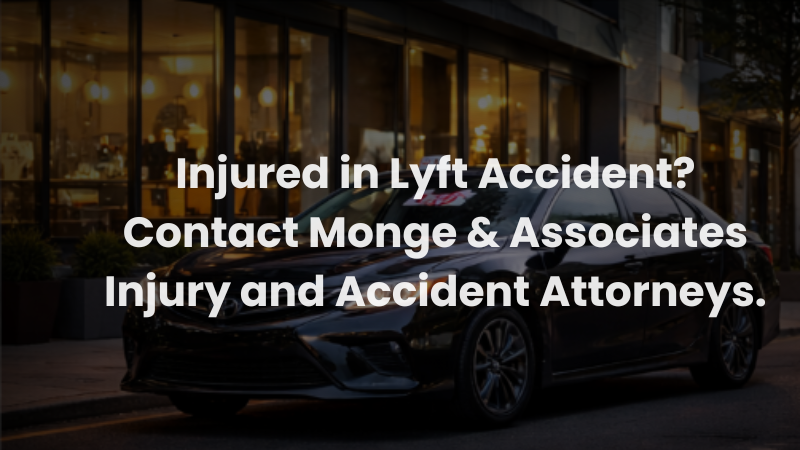 Lyft rideshare vehicle parked in a city setting with text encouraging victims to contact a Lyft accident attorney after a rideshare crash.