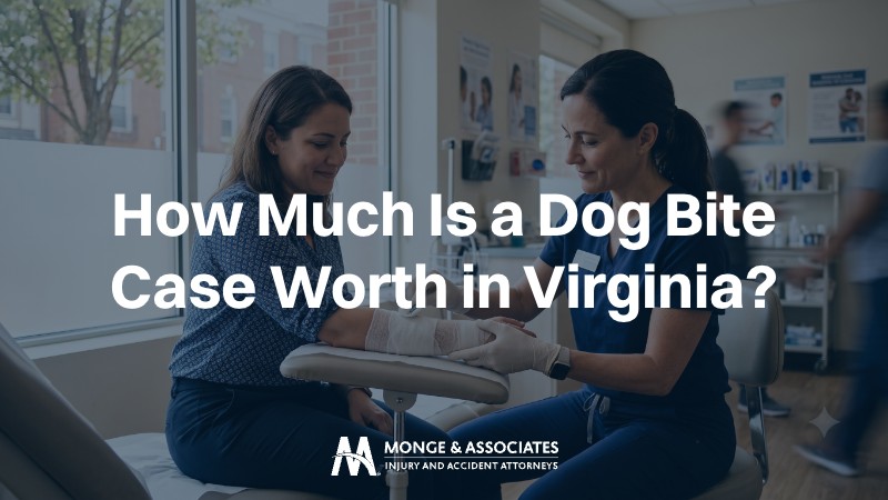 healthcare professional in blue scrubs carefully applying a white gauze bandage or supportive wrap around a patient's lower forearm from a Virginia Dog bite