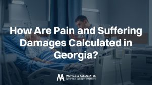A doctor speaks with a patient in a hospital room, with text explaining how a personal injury attorney calculates pain and suffering damages for an Atlanta injury claim.