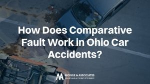 "How Does Comparative Fault Work in Ohio Car Accidents?" against a aerial background of a vehicle collision scene on Ohio roads