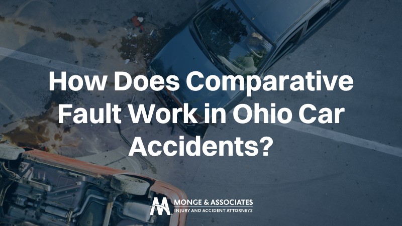 "How Does Comparative Fault Work in Ohio Car Accidents?" against a aerial background of a vehicle collision scene on Ohio roads
