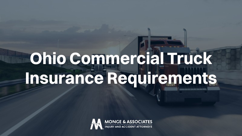 semi-truck driving on a highway with the text 'Ohio Commercial Truck Insurance Requirements'